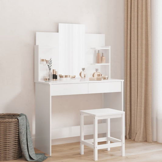 Dressing Table with Mirror High Gloss White 96x39x142 cm - Bend