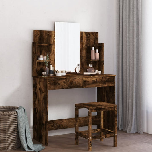 Dressing Table with Mirror Smoked Oak 96x39x142 cm - Bend