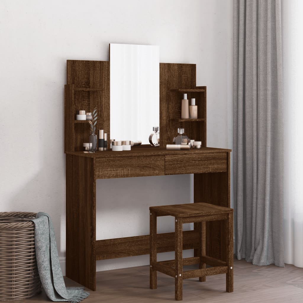 Dressing Table with Mirror Brown Oak 96x39x142 cm - Bend