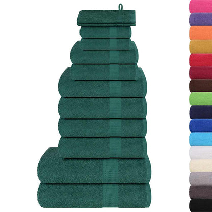 12 Piece Towel Set Green 360 gsm 100% Cotton