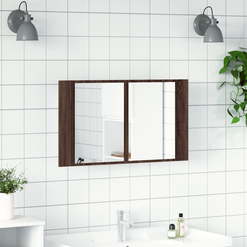 LED Bathroom Mirror Cabinet Brown Oak 80x12x45 cm Acrylic - Bend