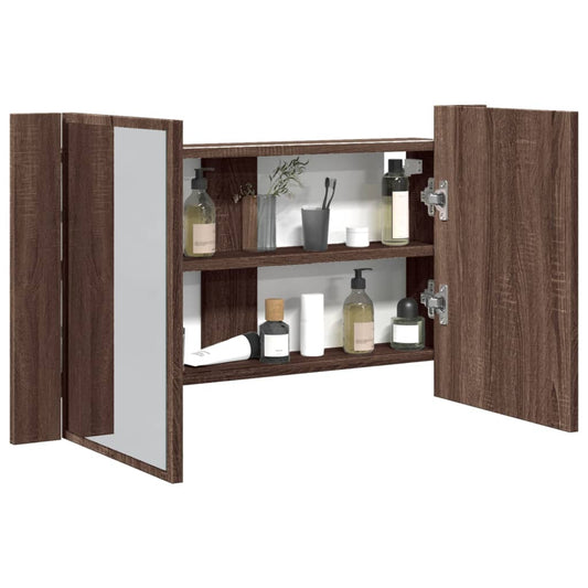 LED Bathroom Mirror Cabinet Brown Oak 80x12x45 cm Acrylic