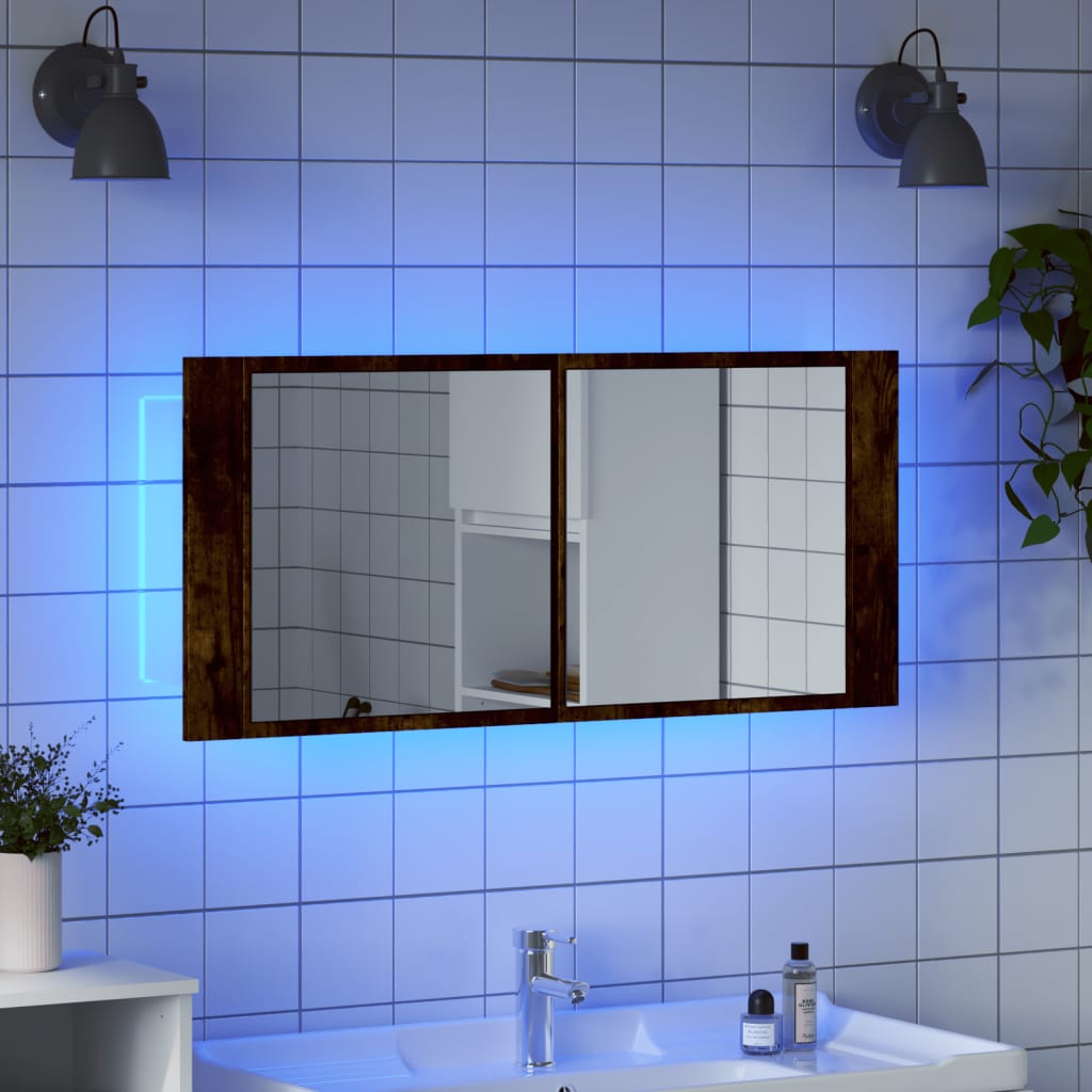 LED Bathroom Mirror Cabinet Smoked Oak 100x12x45 cm - Bend