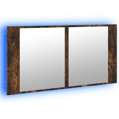 LED Bathroom Mirror Cabinet Smoked Oak 90x12x45 cm Acrylic - Bend