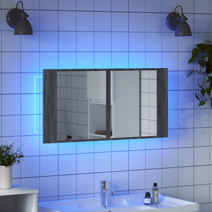 LED Bathroom Mirror Cabinet Grey Sonoma 90x12x45 cm Acrylic - Bend