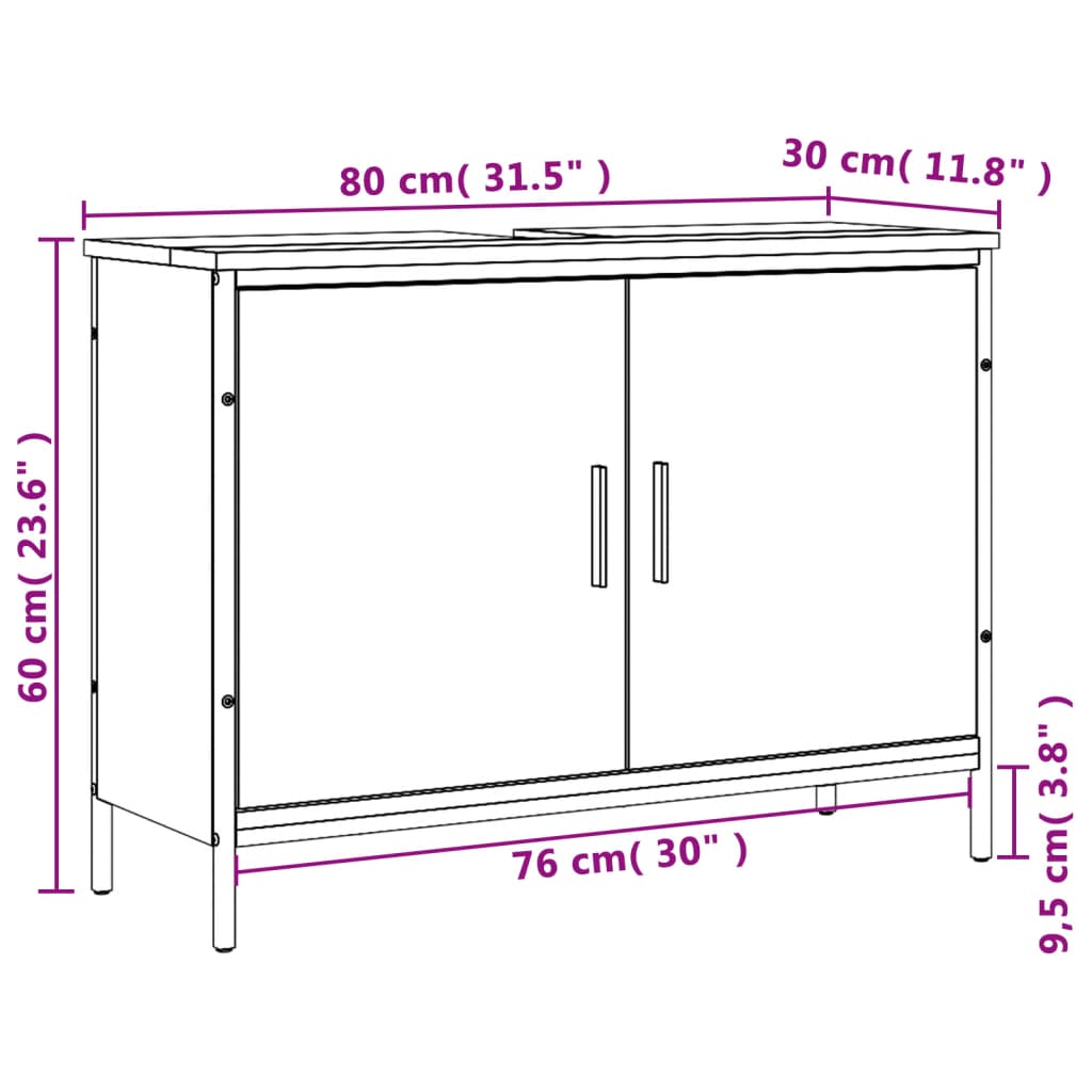 Bathroom Sink Cabinet Smoked Oak 80x30x60 cm Engineered Wood - Bend