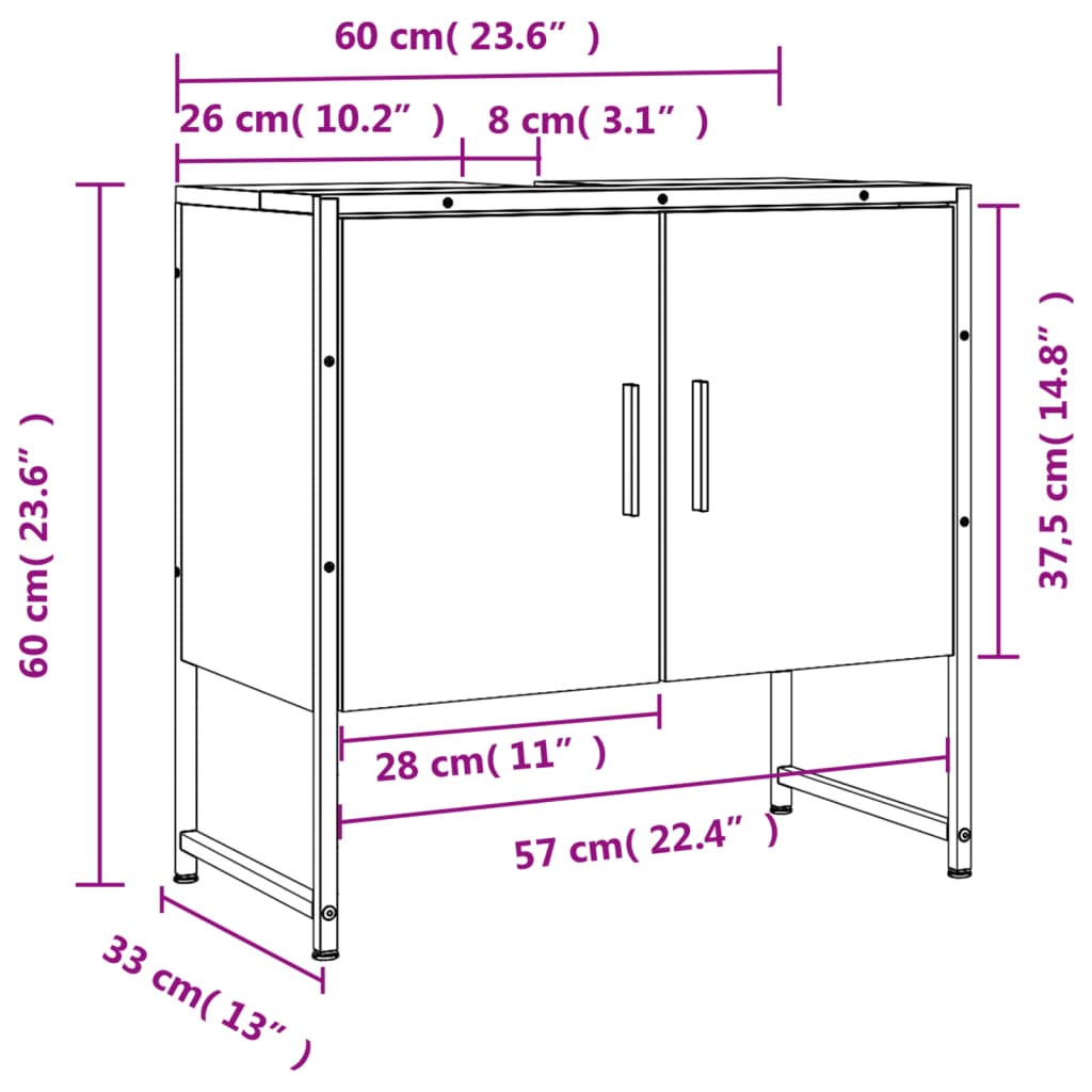 Bathroom Sink Cabinet Sonoma Oak 60x33x60 cm Engineered Wood - Bend