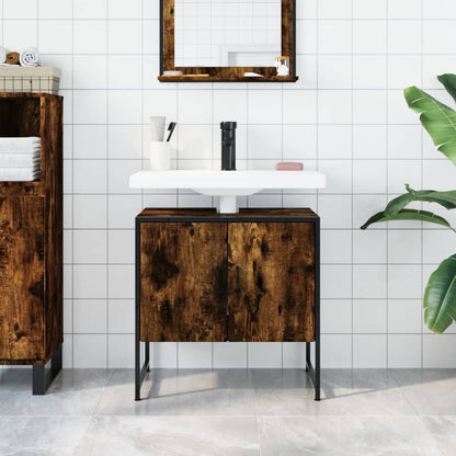 Bathroom Sink Cabinet Smoked Oak 60x33x60 cm Engineered Wood - Bend