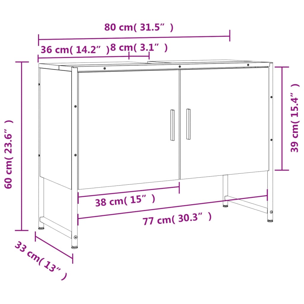 Bathroom Sink Cabinet Smoked Oak 80x33x60 cm Engineered Wood - Bend