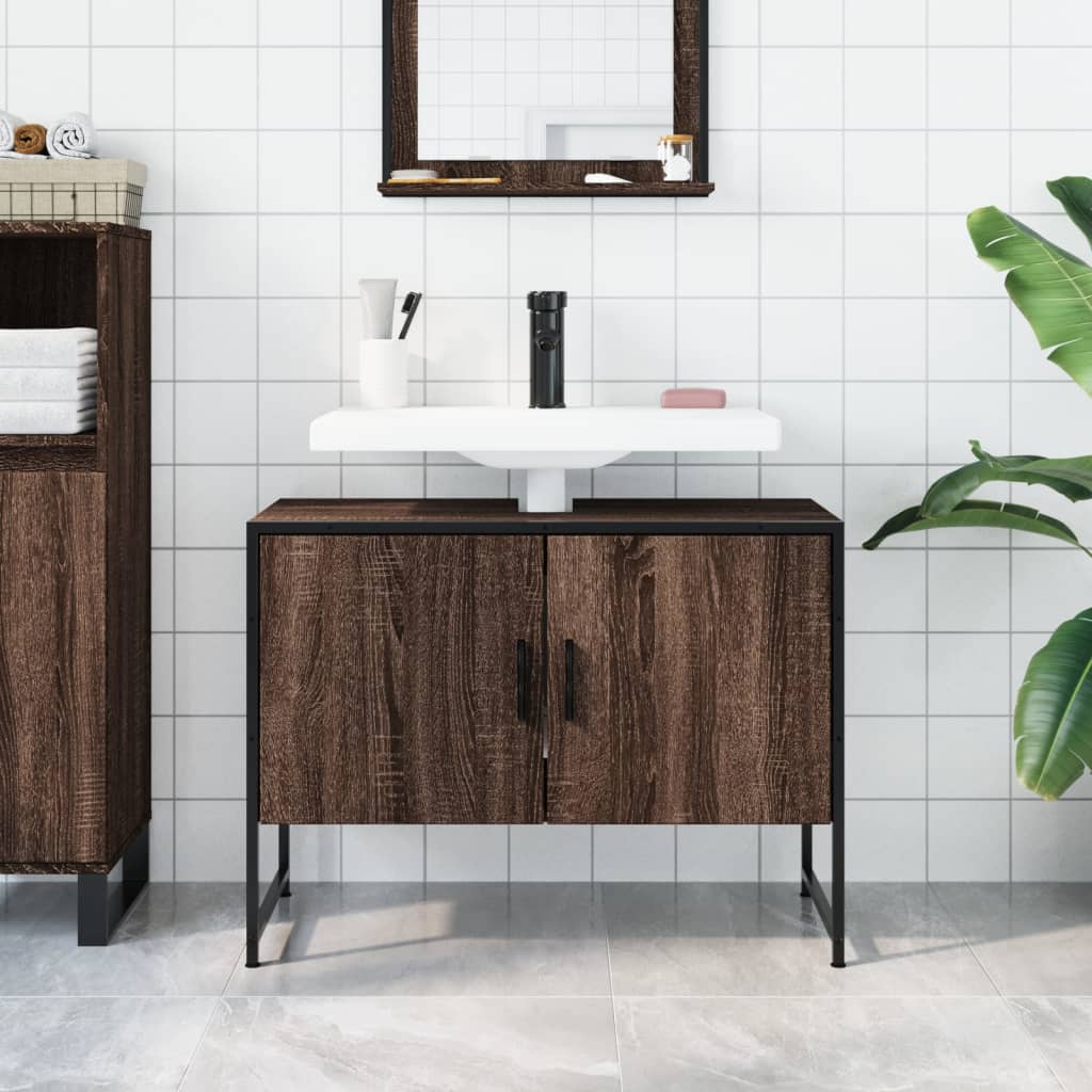 Bathroom Sink Cabinet Brown Oak 80x33x60 cm Engineered Wood - Bend