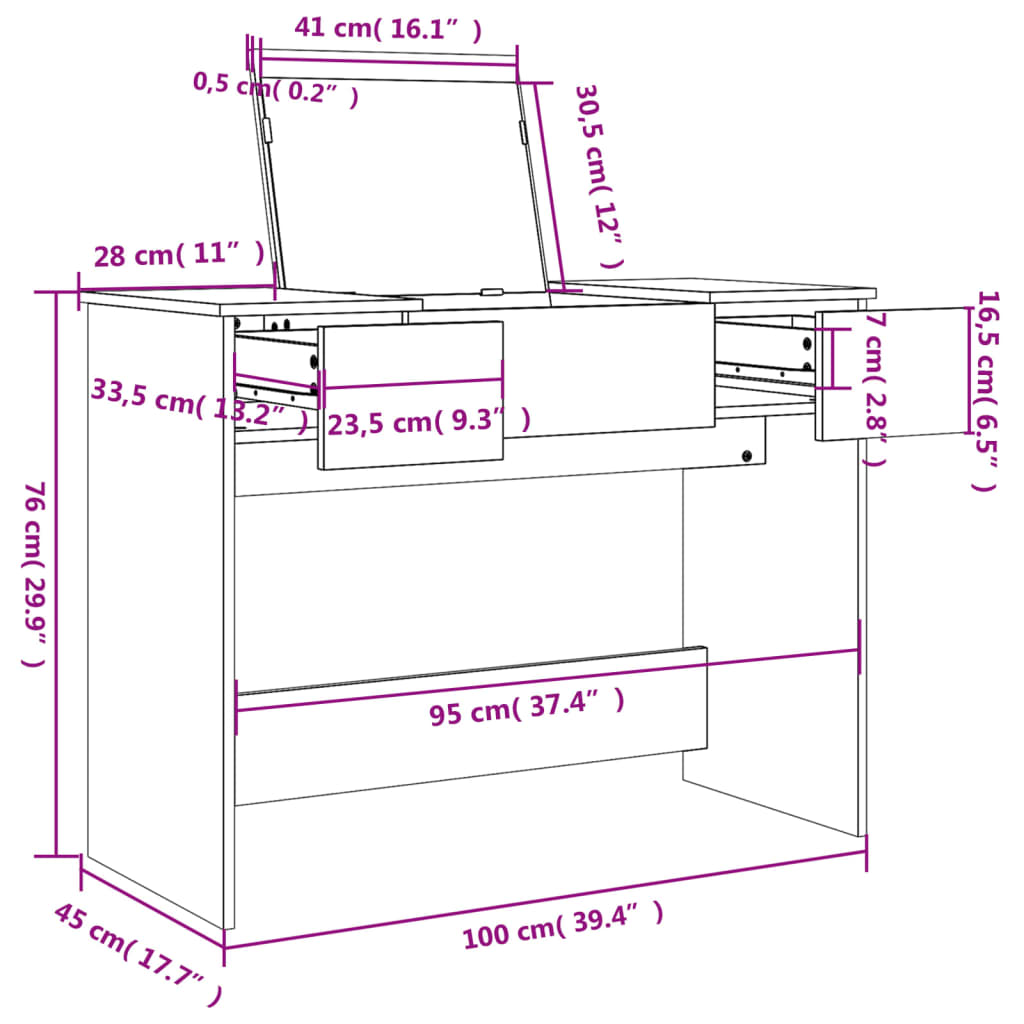 Dressing Table with Mirror Grey Sonoma 100x45x76 cm - Bend