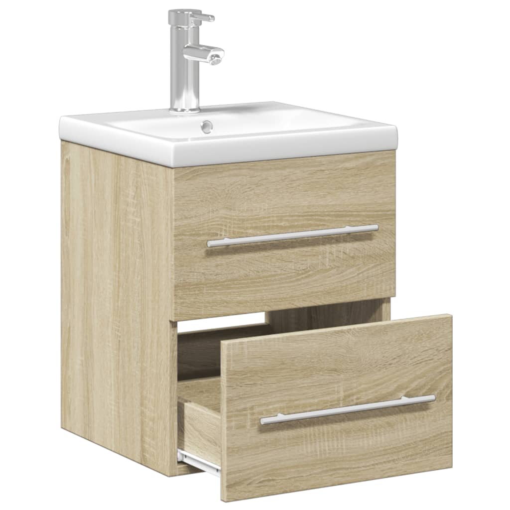 Bathroom Sink Cabinet with Built-in Basin Sonoma Oak