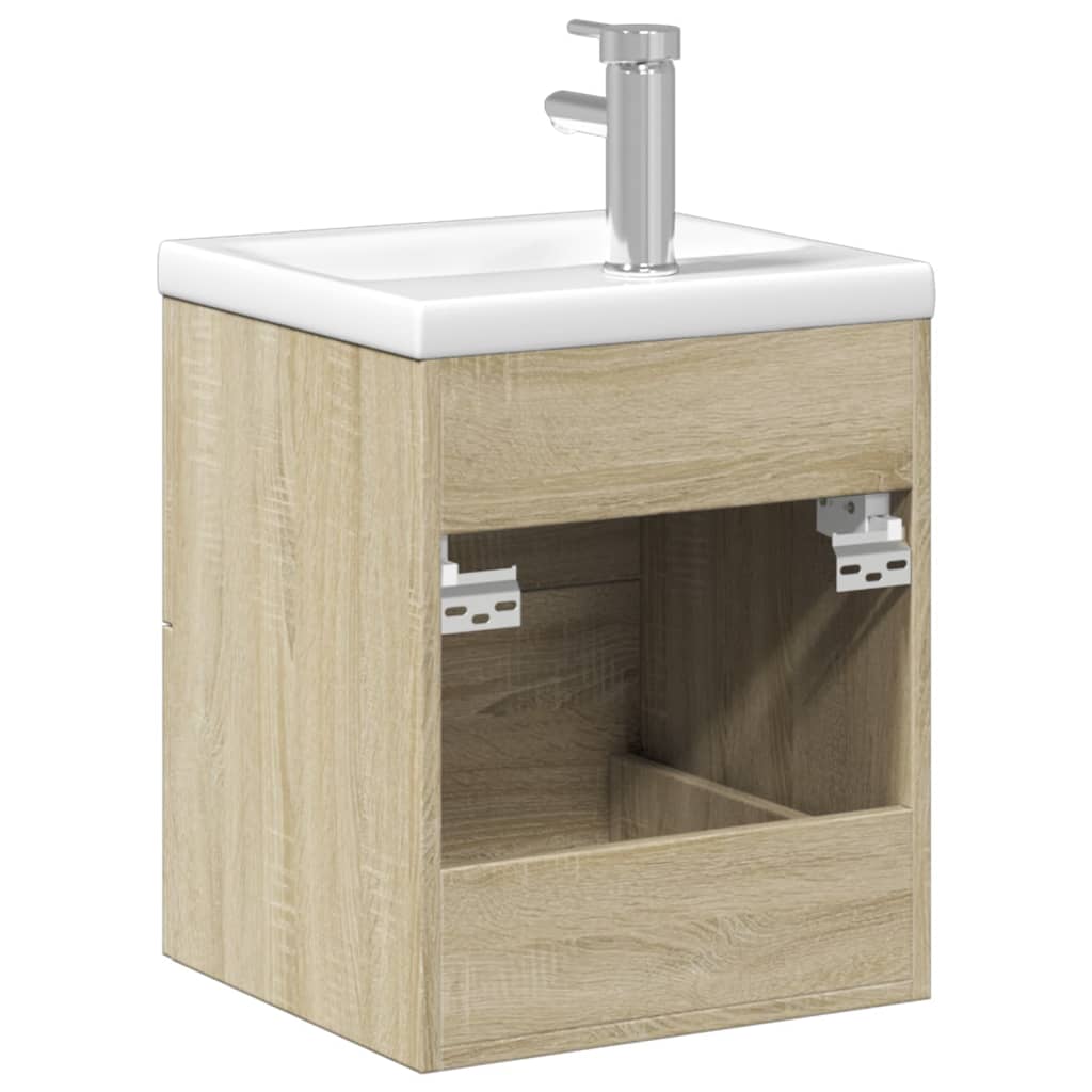 Bathroom Sink Cabinet with Built-in Basin Sonoma Oak