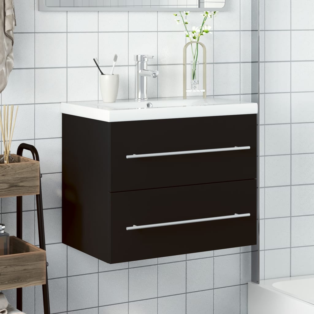 Bathroom Sink Cabinet with Built-in Basin Black