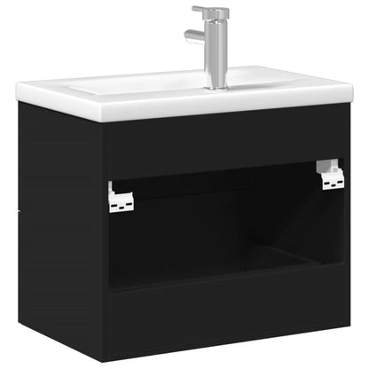 Bathroom Sink Cabinet with Built-in Basin Black