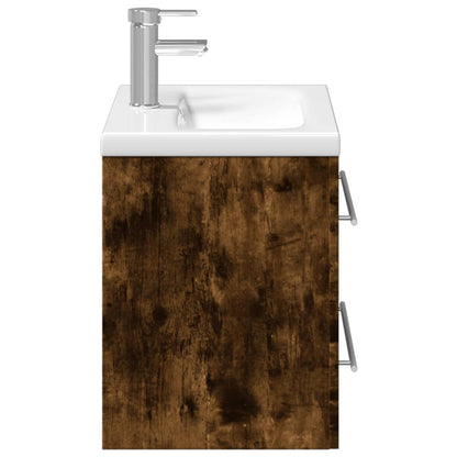 Bathroom Sink Cabinet with Built-in Basin Smoked Oak