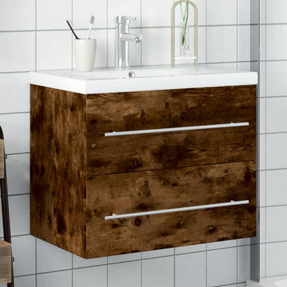 Bathroom Sink Cabinet with Built-in Basin Smoked Oak