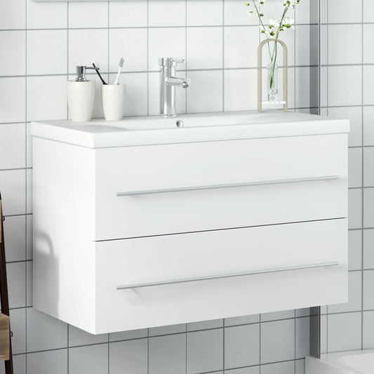 Bathroom Sink Cabinet with Built-in Basin White