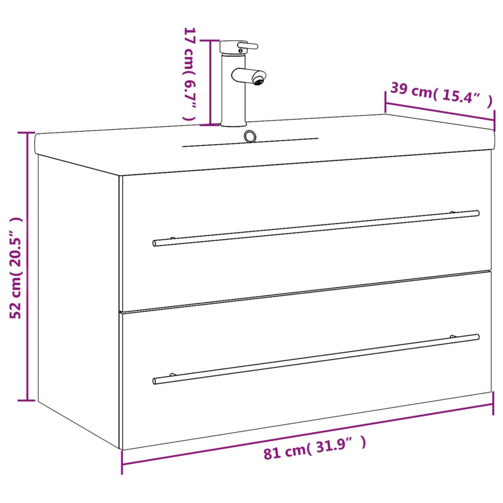 Bathroom Sink Cabinet with Built-in Basin Black - Bend