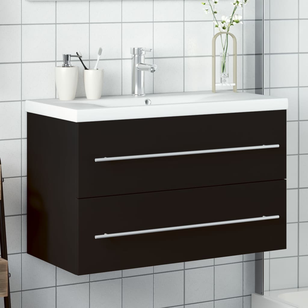 Bathroom Sink Cabinet with Built-in Basin Black - Bend