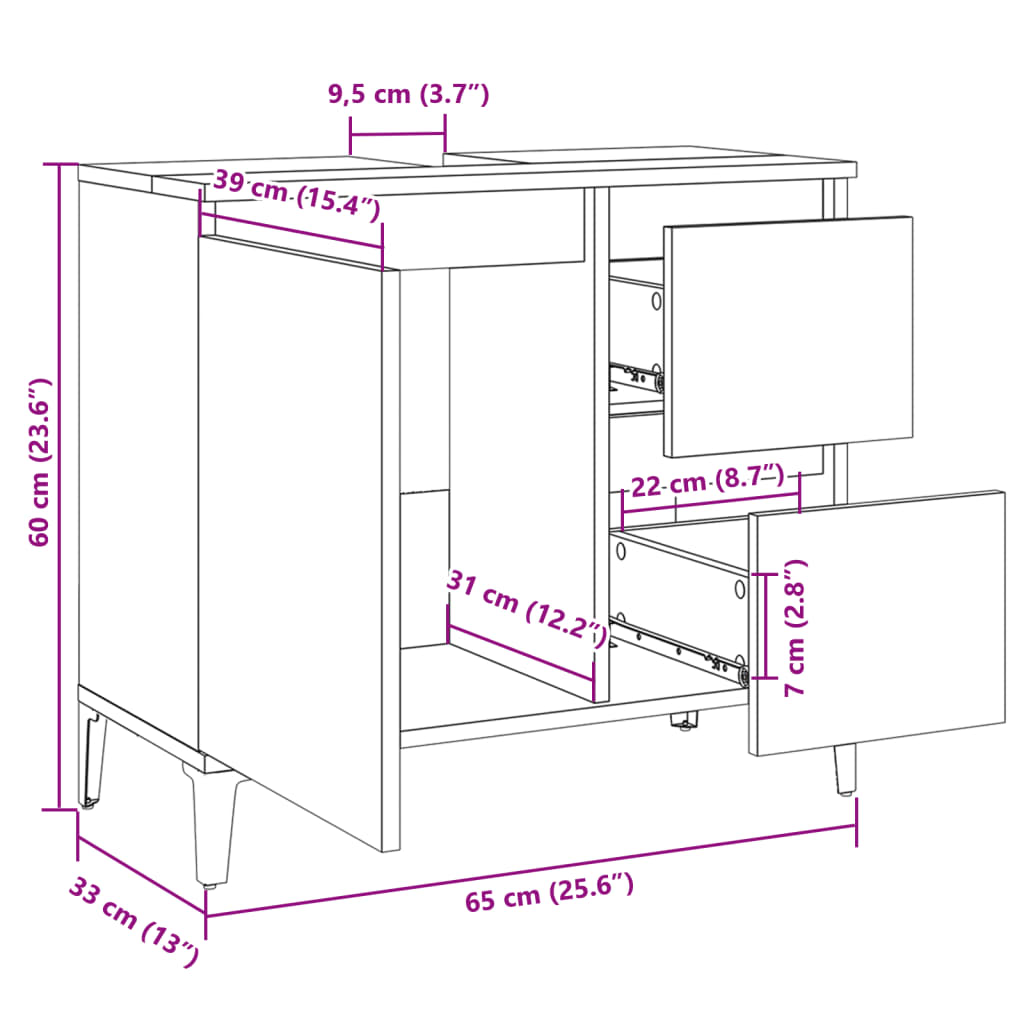 Bathroom Cabinet Sonoma Oak 65x33x60 cm Engineered Wood - Bend