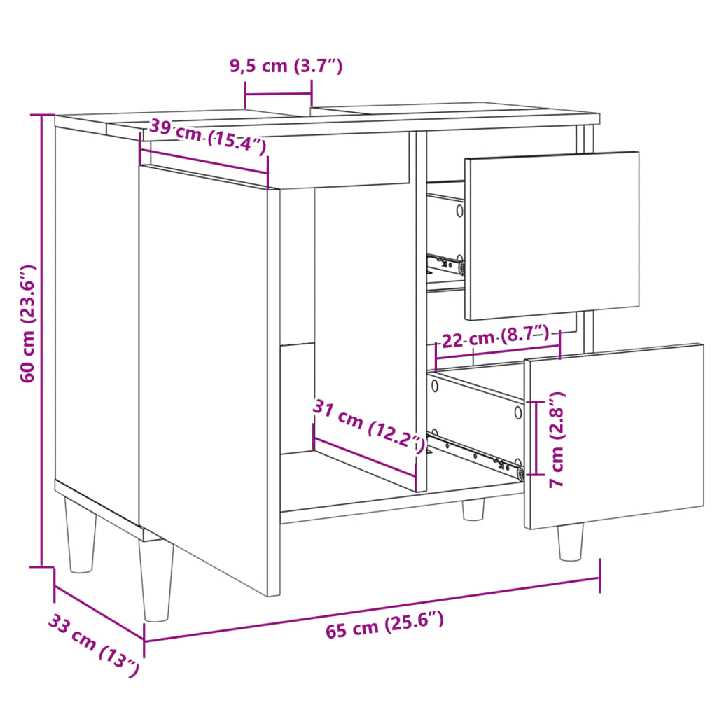 Bathroom Cabinet Sonoma Oak 65x33x60 cm Engineered Wood - Bend