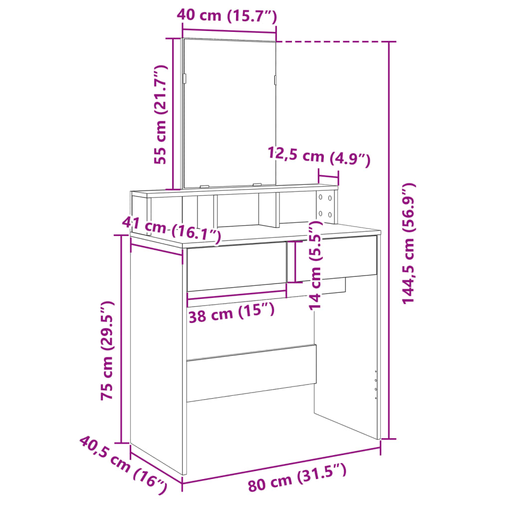 Dressing Table with Mirror Black 80x41x144.5 cm - Bend