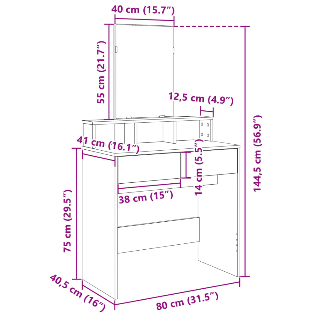 Dressing Table with Mirror Smoked Oak 80x41x144.5 cm - Bend