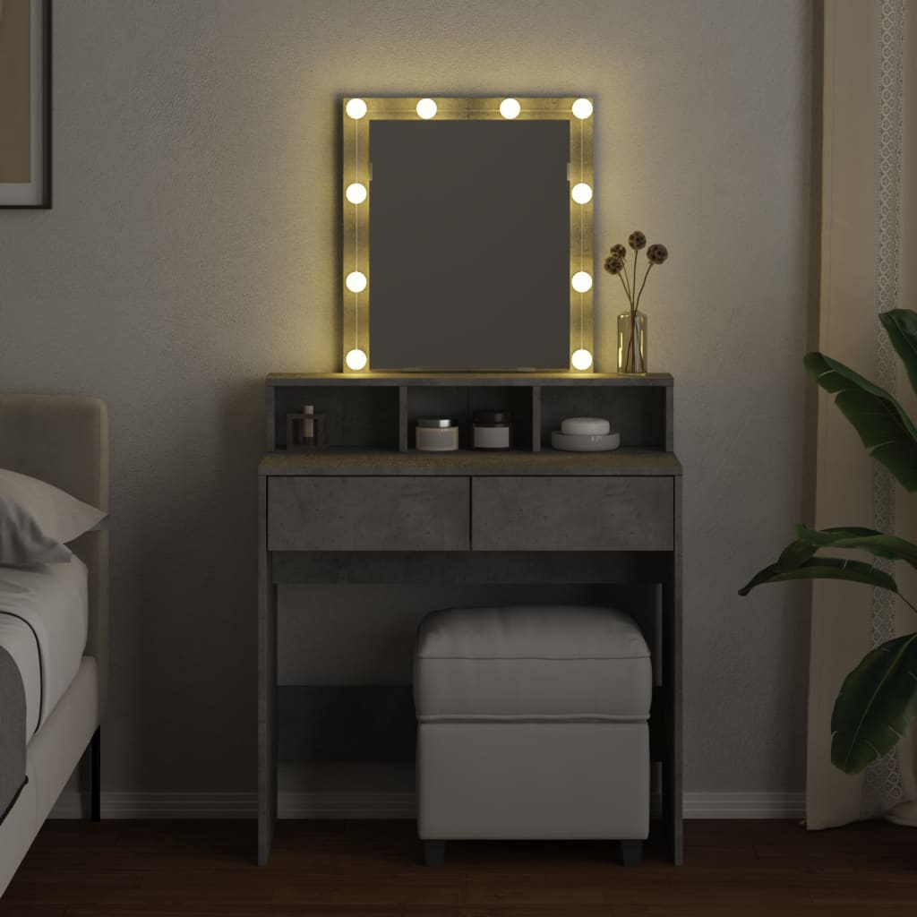 Dressing Table with LED Concrete Grey 80x41x144.5 cm - Bend