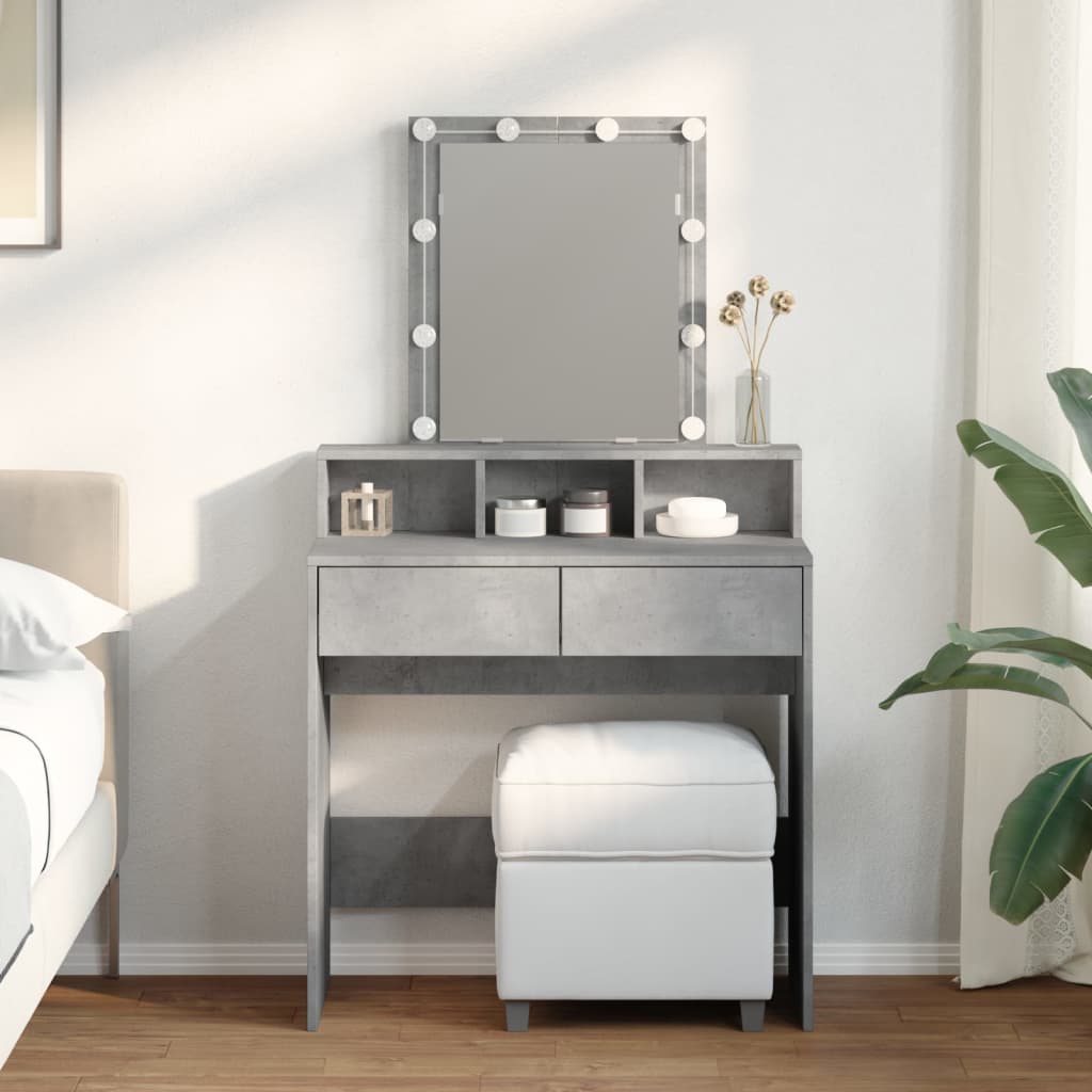 Dressing Table with LED Concrete Grey 80x41x144.5 cm - Bend