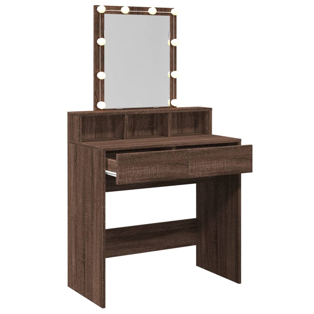 Dressing Table with LED Brown Oak 80x41x144.5 cm - Bend