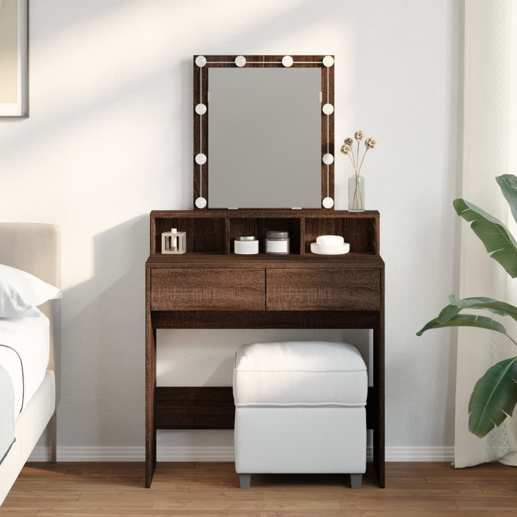 Dressing Table with LED Brown Oak 80x41x144.5 cm - Bend