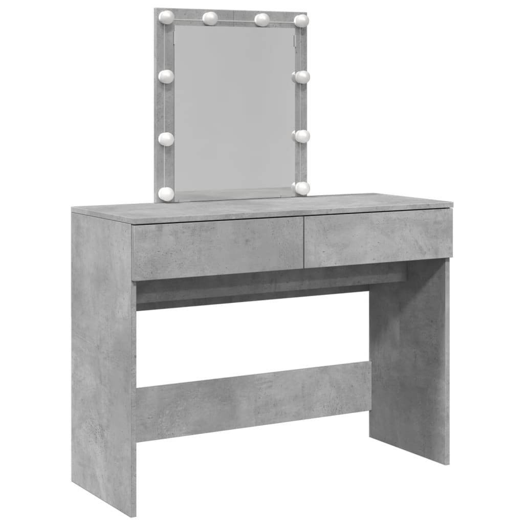 Dressing Table with LED Concrete Grey 100x40x130 cm - Bend