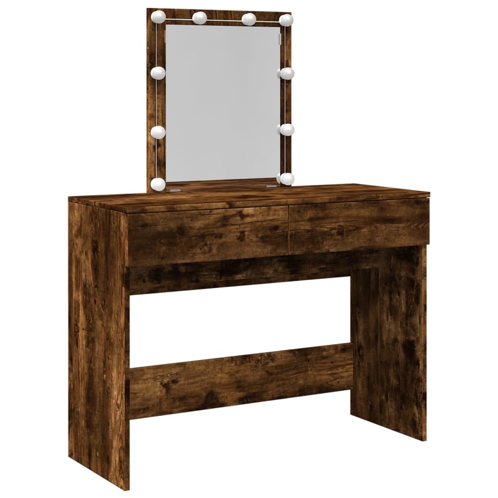 Dressing Table with LED Smoked Oak 100x40x130 cm