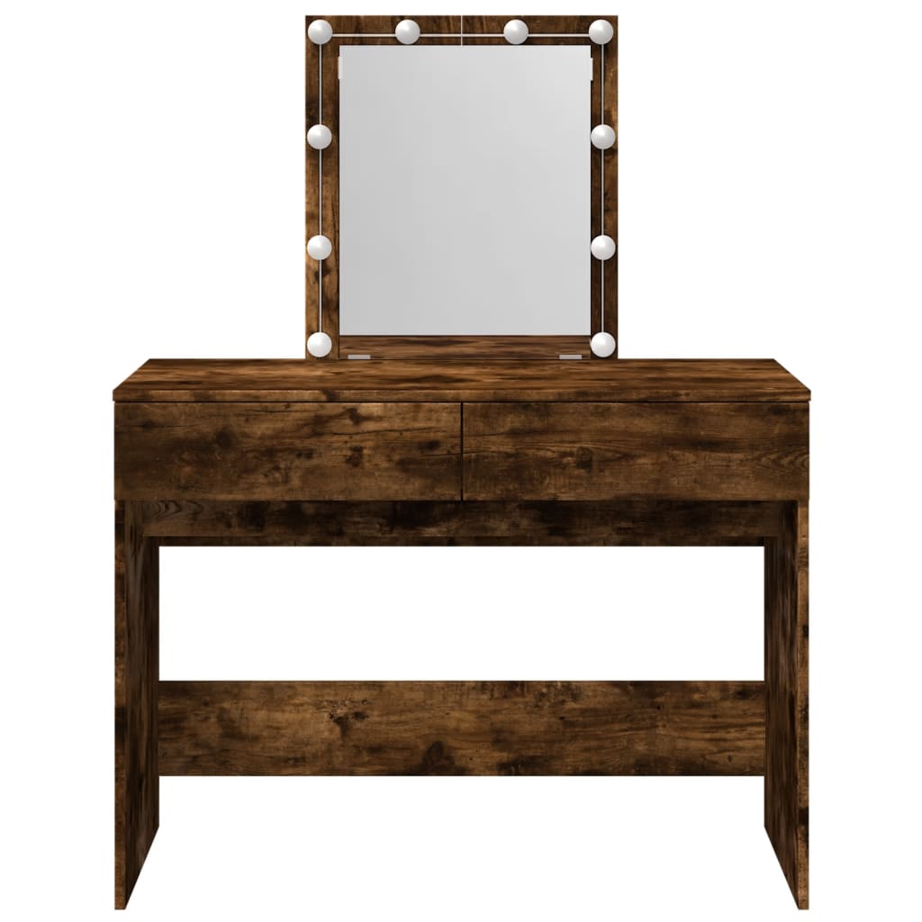 Dressing Table with LED Smoked Oak 100x40x130 cm