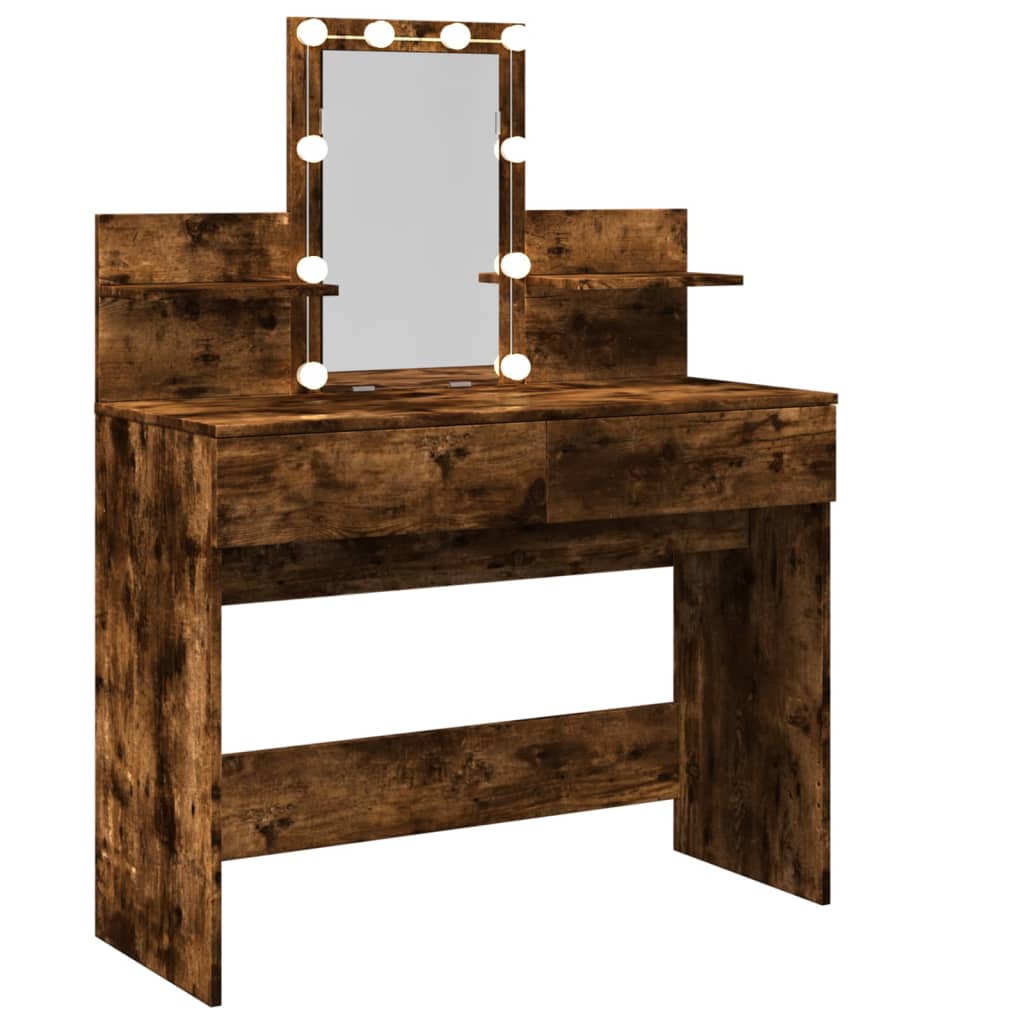 Dressing Table with LED Smoked Oak 100x40x130 cm - Bend