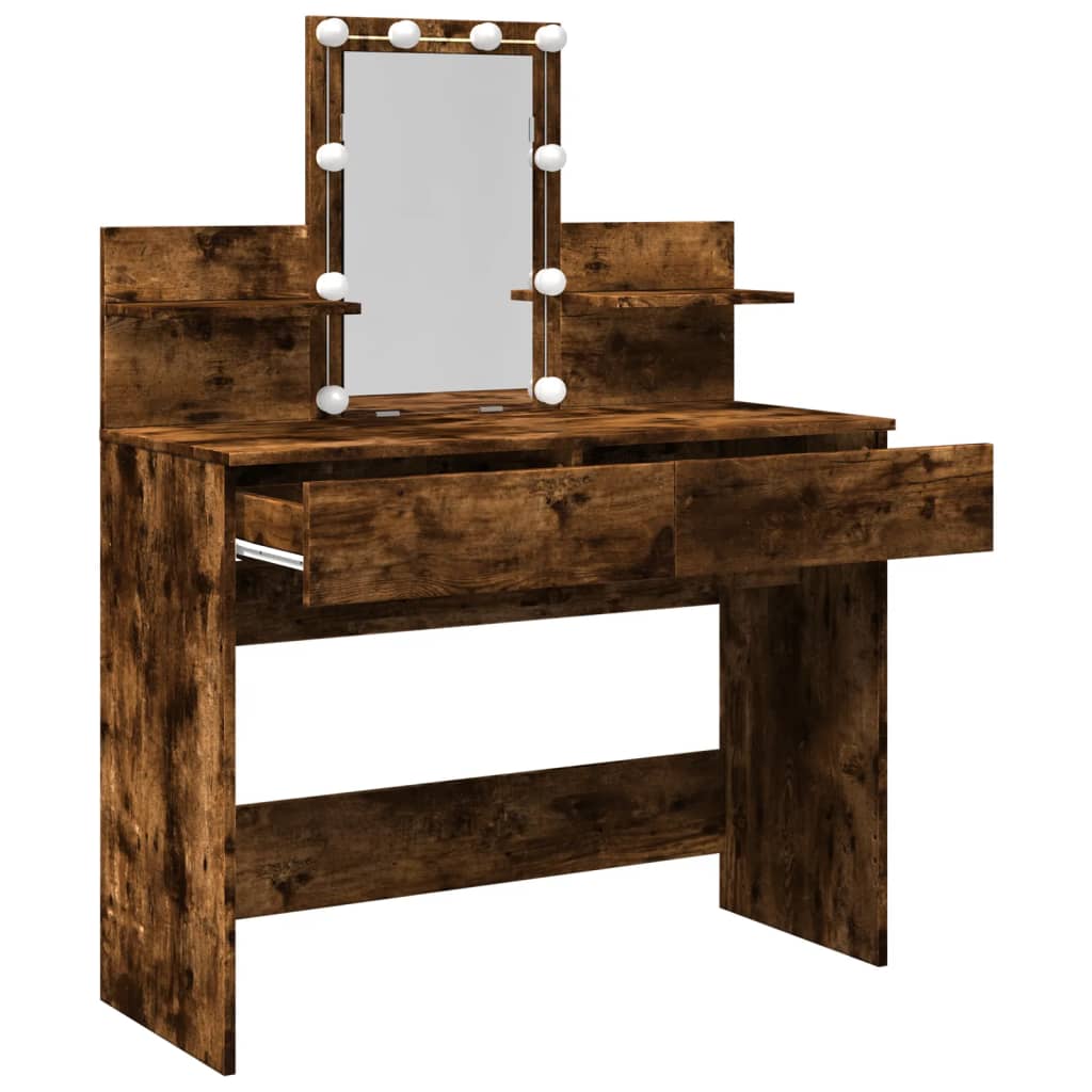 Dressing Table with LED Smoked Oak 100x40x130 cm - Bend