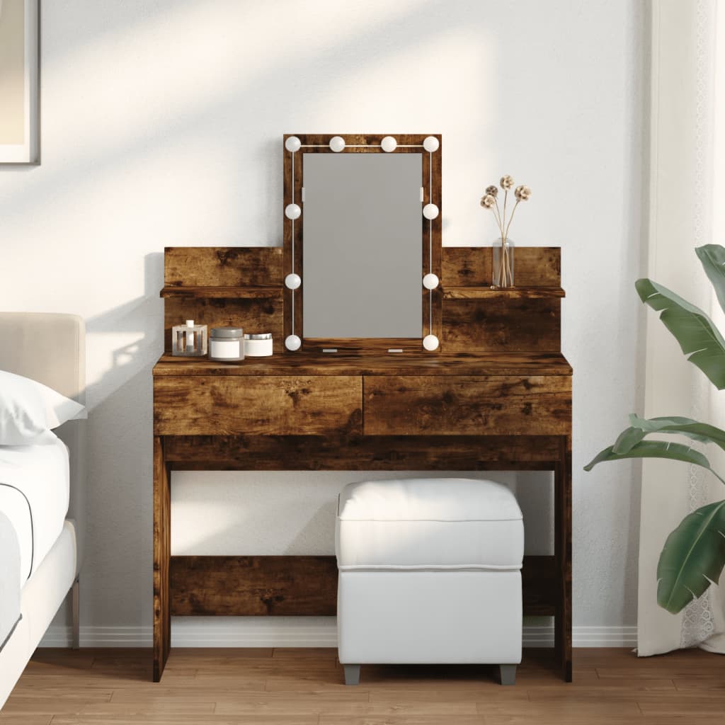 Dressing Table with LED Smoked Oak 100x40x130 cm - Bend