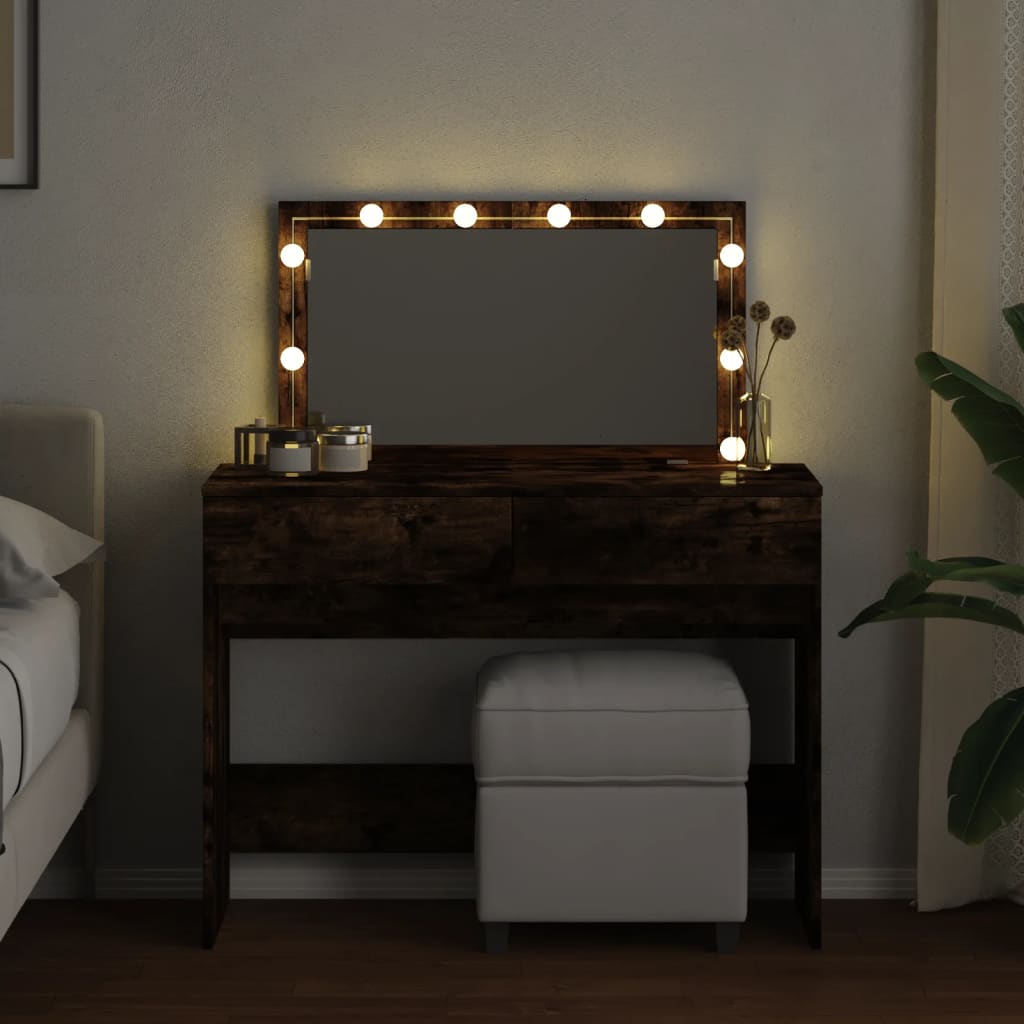 Dressing Table with LED Smoked Oak 100x40x120 cm - Bend