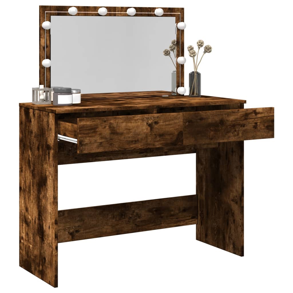 Dressing Table with LED Smoked Oak 100x40x120 cm - Bend