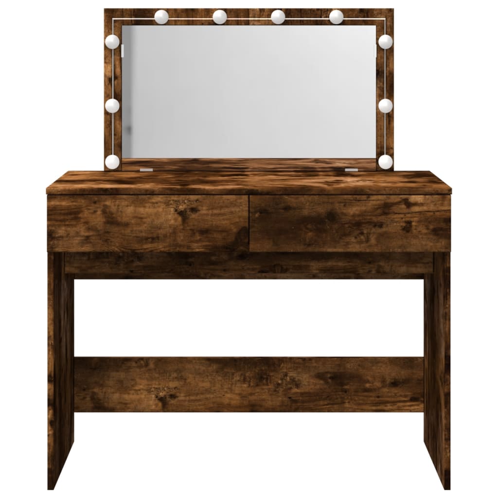 Dressing Table with LED Smoked Oak 100x40x120 cm - Bend