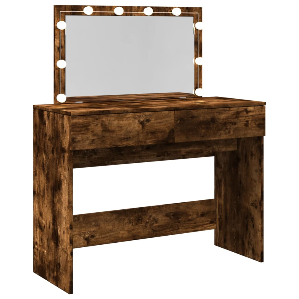 Dressing Table with LED Smoked Oak 100x40x120 cm - Bend