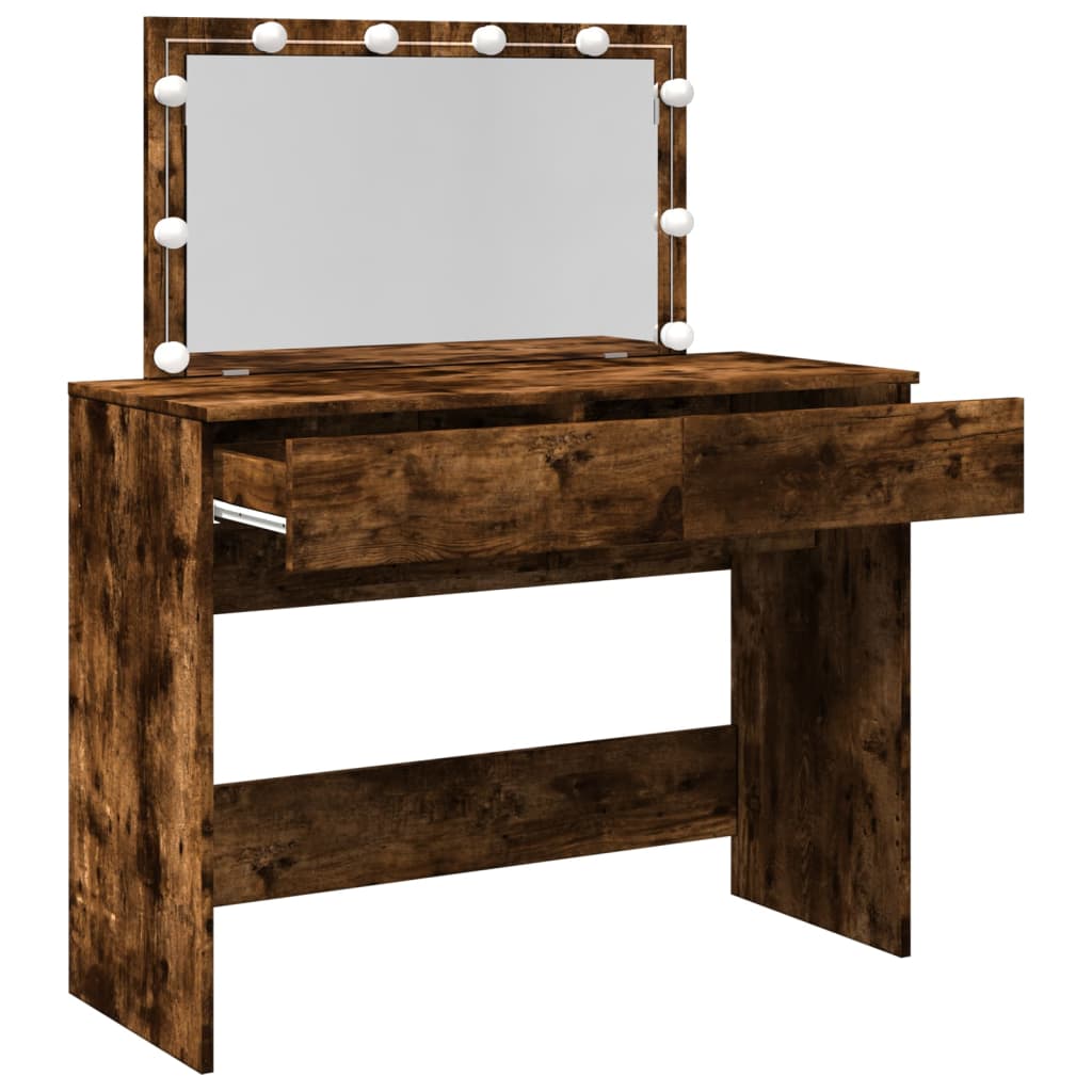 Dressing Table with LED Smoked Oak 100x40x120 cm - Bend