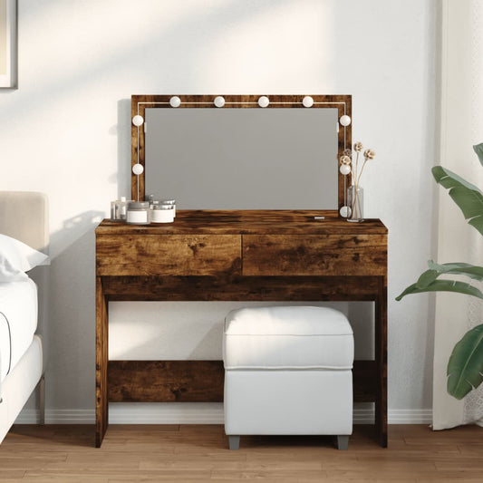 Dressing Table with LED Smoked Oak 100x40x120 cm - Bend