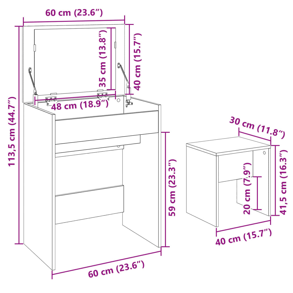 Dressing Table and Stool Black 60x40x113.5 cm - Bend