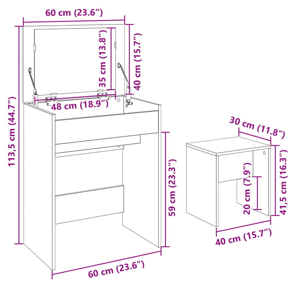 Dressing Table and Stool Grey Sonoma 60x40x113.5 cm - Bend