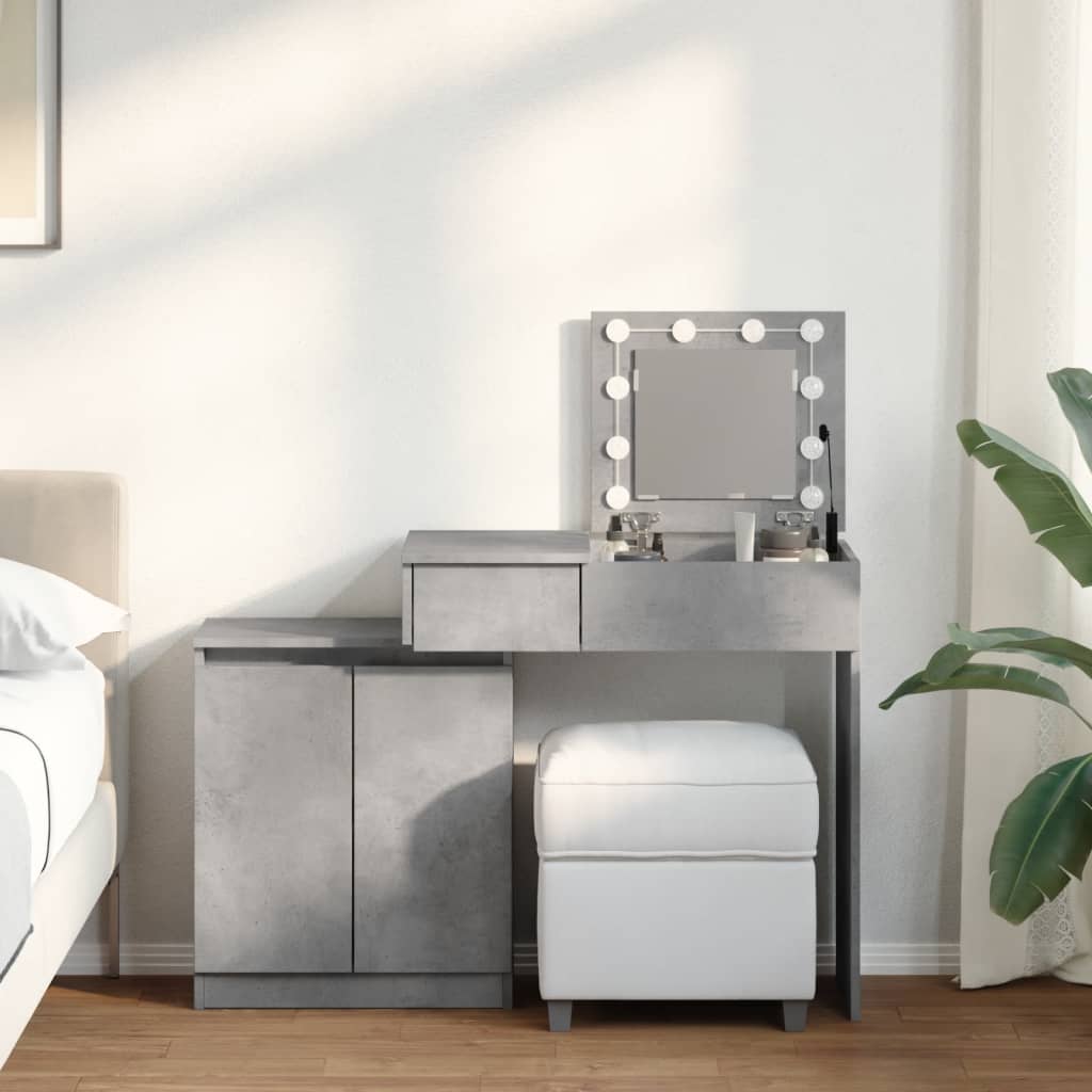 Dressing Table with LED Concrete Grey 115x37x110.5 cm - Bend