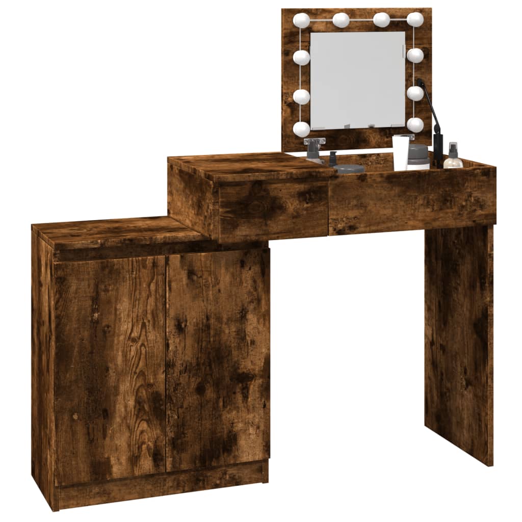 Dressing Table with LED Smoked Oak 115x37x110.5 cm - Bend