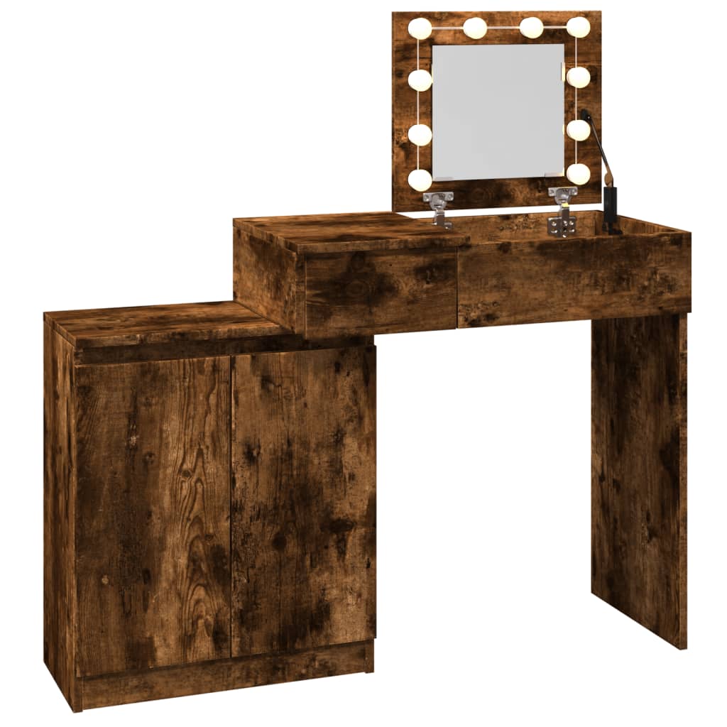 Dressing Table with LED Smoked Oak 115x37x110.5 cm - Bend