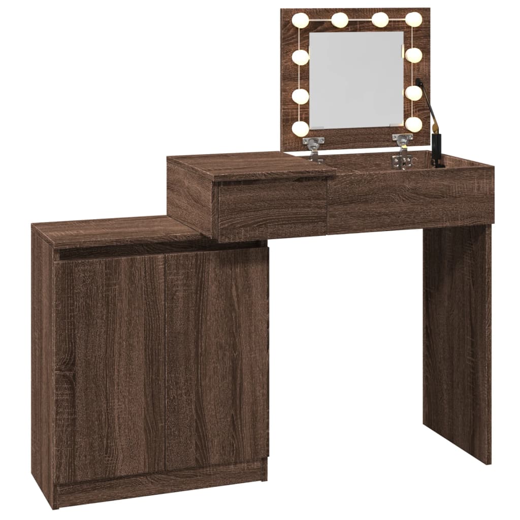 Dressing Table with LED Brown Oak 115x37x110.5 cm - Bend